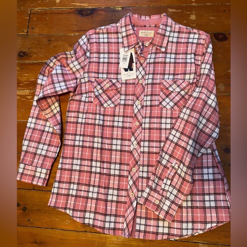 Women’s Pink Plaid Shirt Sz L BNWT